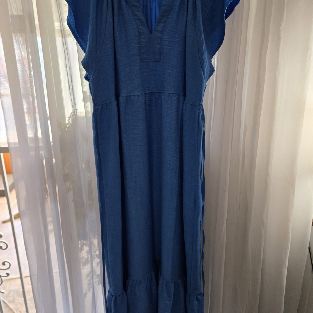 Blue Women's V-Neck Maxi Dress